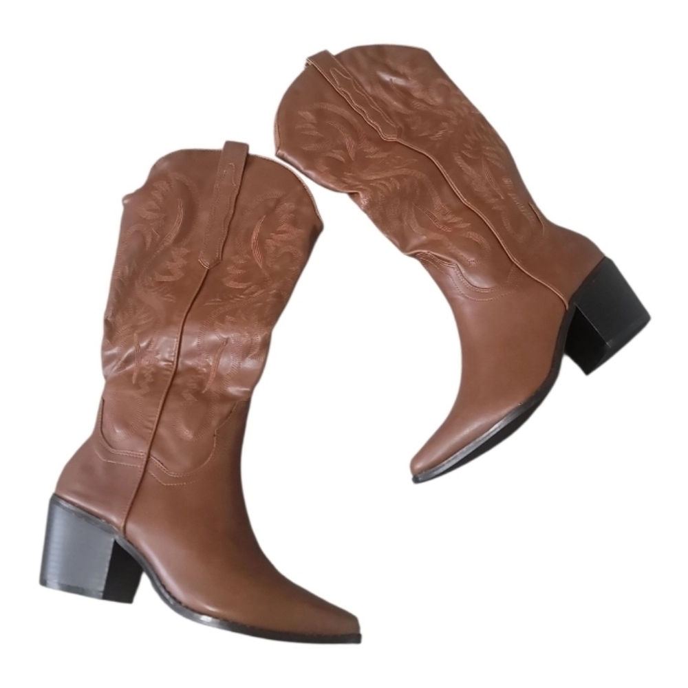 Cowboy Women Western Brown Faux Leather Boots Size 9 NWOT - Picture 6 of 6